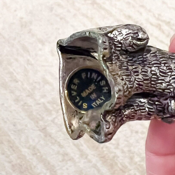 Pair Silver Finish 3in Poodle Afghan Dog Figurine Signed Italy Vintage Ribbon - Picture 6 of 6